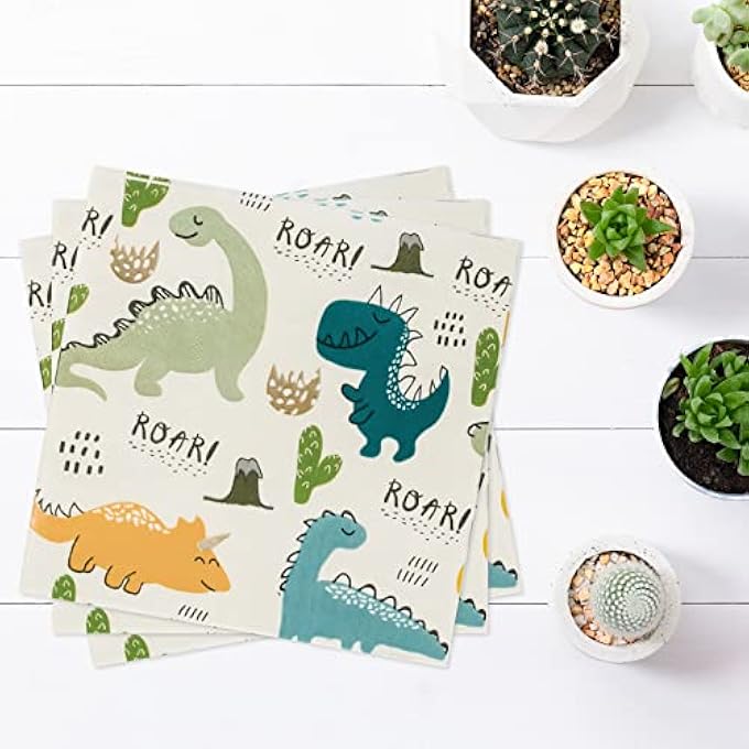 40 PIECES DINOSAUR NAPKINS, COLOURFUL PAPER TABLEWARE FOR CHILDREN'S BIRTHDAY PARTIES 33 X 33 CM - Image 3